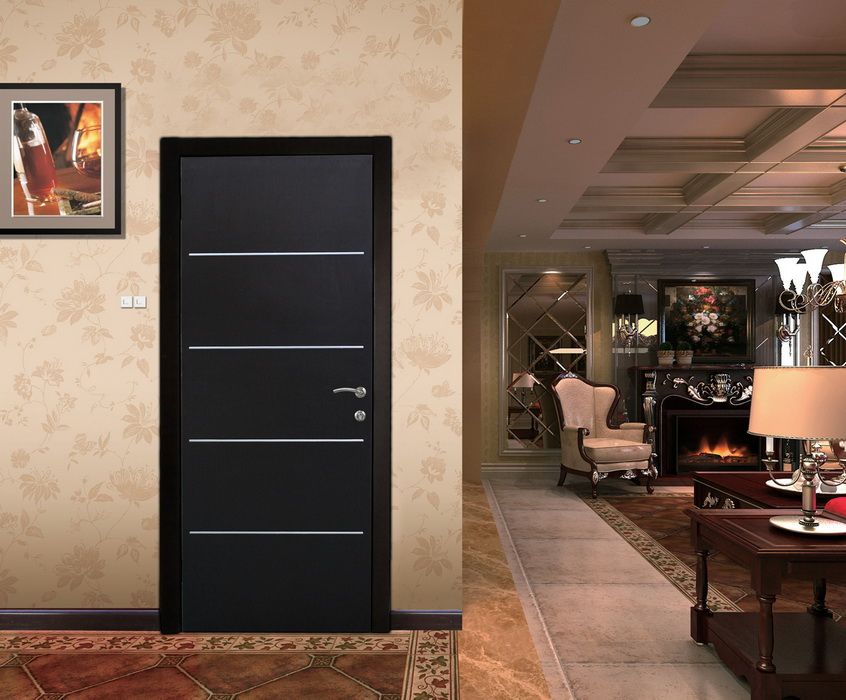 Decorative Aluminium Strips Inserted Residential Interior Steel Metal Security Door